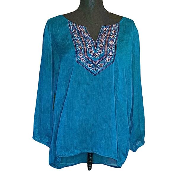 Lucky Brand Sheer Beaded Embellished Blouse Top Career Women's L Large - Picture 1 of 7